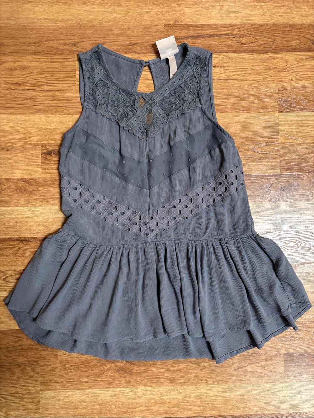Knox Rose Blue Gray Lace Flowy Boho Sleeveless Peplum Tank Women’s XS